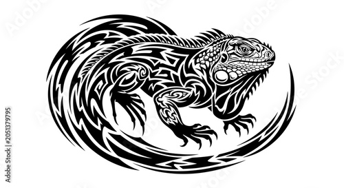 Tableau sur toile Detailed black and white iguana drawing.