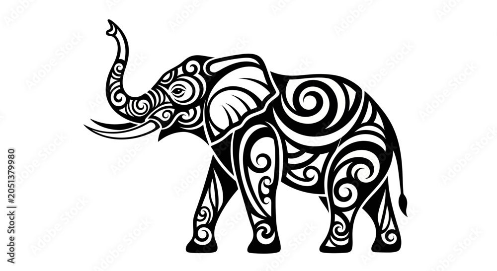 Obraz premium Majestic Elephant Silhouette with Intricate Tribal Patterns.