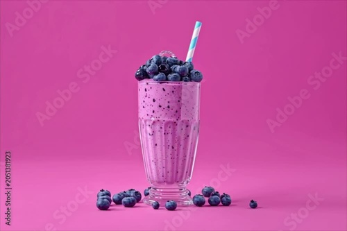 blueberry smoothie in glass. ice cream with berries