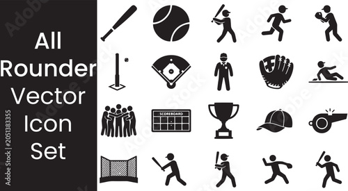 Принти на полотні Baseball and rounders game icons set with sport equipment players and stadium elements