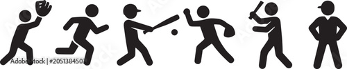 Bild auf Leinwand Baseball player set silhouettes including batter pitcher runner and infielder vector art