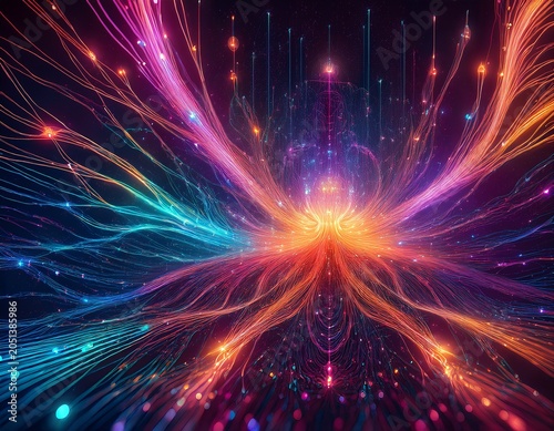 a microscopic nebula of pulsing energy a cosmic data bloom in neon haze future energy