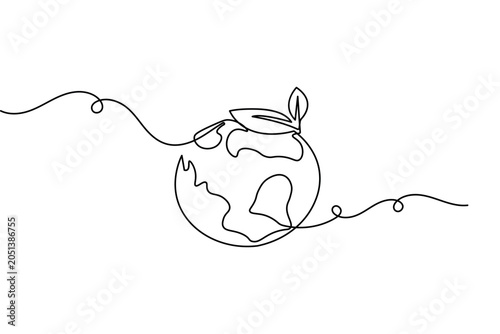 Sustainable ecology earth concept drawn in a continuous one line art style