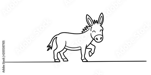 Bild auf Leinwand Cute happy donkey drawing in a simple black and white line art style
