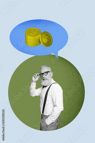 Cuadro en lienzo Zine image 3d poster collage of happy businessman businesswoman receive coin dol