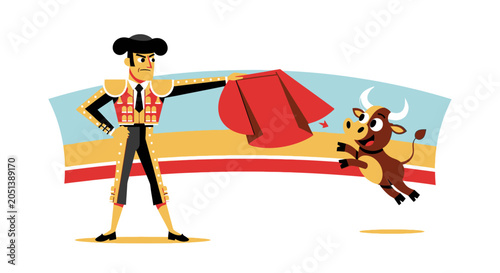 Obraz na plátně Man fights angry bull with cape.
