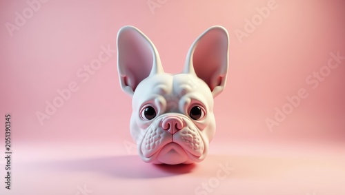 White Bulldog Head Model on Pastel Surface