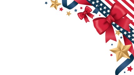 Patriotic corner border with red bows and stars in american flag colors for independence day