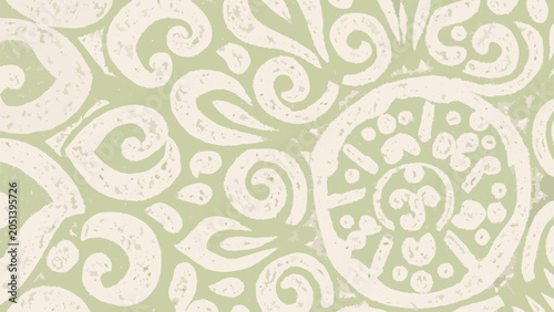 Foto Floral ornament vector pattern with swirling shapes and a muted green color pale