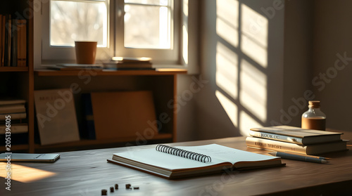 Creative workspace with sketchbook