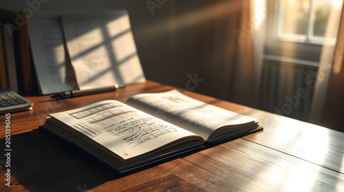 Creative workspace with sketchbook