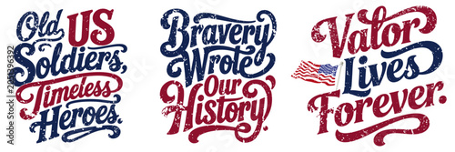 Veterans Day Typography T-Shirt Design Bundle, Honor the Brave, Valor Lives Forever, Vintage Patriotic Vector