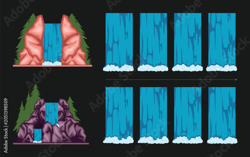 Принти на полотні water fall animation spite sheet 2d fx
