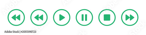фотографія Green circular playback control buttons set for media player interface design flat vector graphic