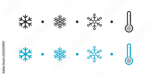 Snowflake and Thermometer Icon Set, Winter Temperature Vector Illustration