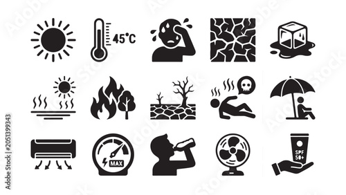 Extreme Heat and Global Warming Icon Set