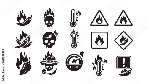 Spicy Food and Heat Level Indicator Icons