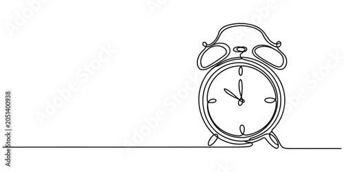 Schilderij op canvas Continuous single line drawing of an old fashioned alarm clock