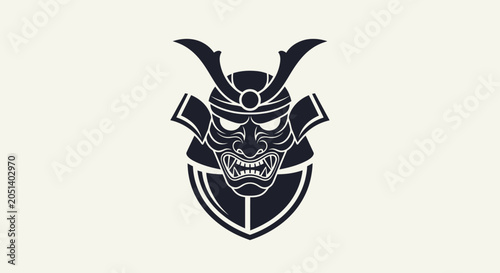 Photos Samurai Warrior Mask Icon - Japanese Culture Warrior Helmet Symbol