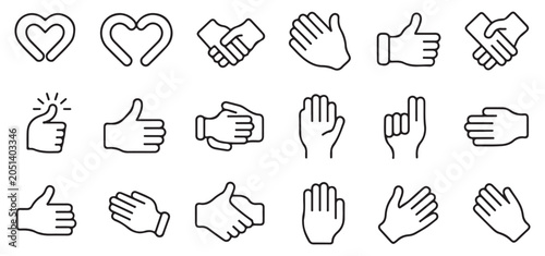 Foto Set of line icons representing various hand gestures and signals for communication and social