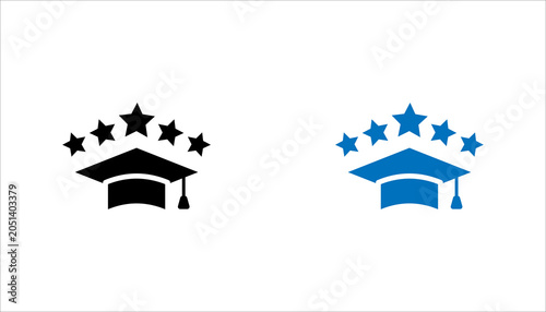 Quadro su tela Minimalist line icon of a graduation cap with five stars symbolizing education e