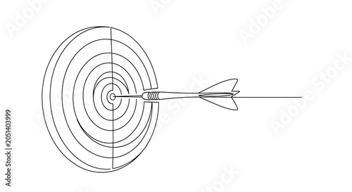 Foto One continuous line drawing of dart arrow hitting center of target