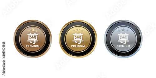 Premium Badge Button Set – Gold Silver Bronze Luxury Membership Icon Vector Illustration
