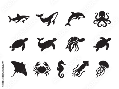 Collection of ocean animal silhouettes