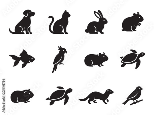Collection of animal silhouettes on white background