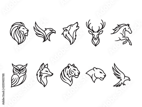 Collection of simple line art animal heads