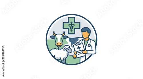 Veterinarian with sheep and medical chart.