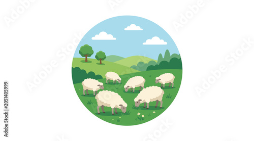 Obraz na plátně Group of sheep grazing together outdoors.