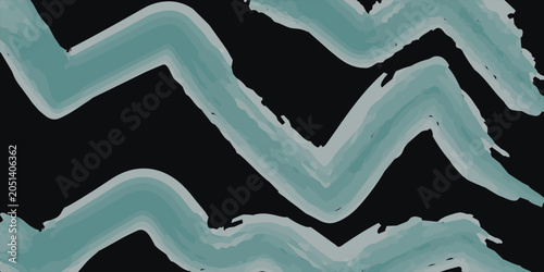 Obraz na plátně Bold teal zigzag brush strokes on a stark black background abstract pattern text
