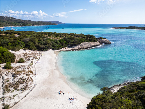 Aerial view of Petit Spur beach, Corsica, France.