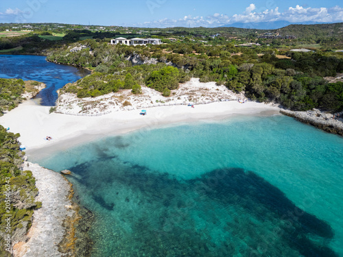 Aerial view of Petit Spur beach, Corsica, France.