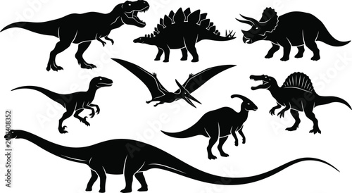 Foto dinosaur black silhouette vector set jurassic prehistoric animals graphic collec
