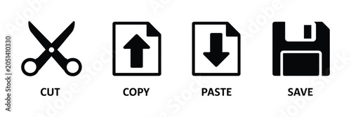 Schilderij op canvas Graphic editor toolbar symbols, cut copy paste and save operations icons, outlined document design elements, file editing interface vector set