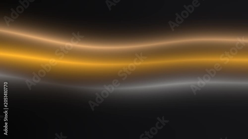 Abstract golden and silver glowing light waves on black background for premium luxury banner. Elegant flowing luminous lines with copy space.