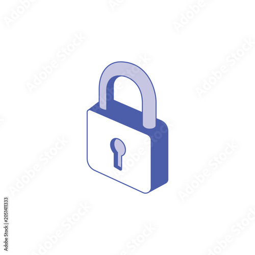 Blue isometric padlock for digital security and privacy protection