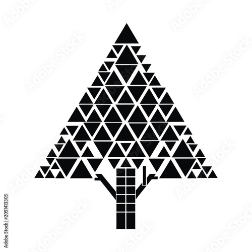 Geometric tree vector icon composed of black triangles for minimalist nature logo design