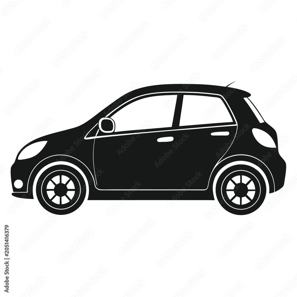 Fototapeta premium Black and white hatchback car silhouette illustration perfect for transport and automotive design.