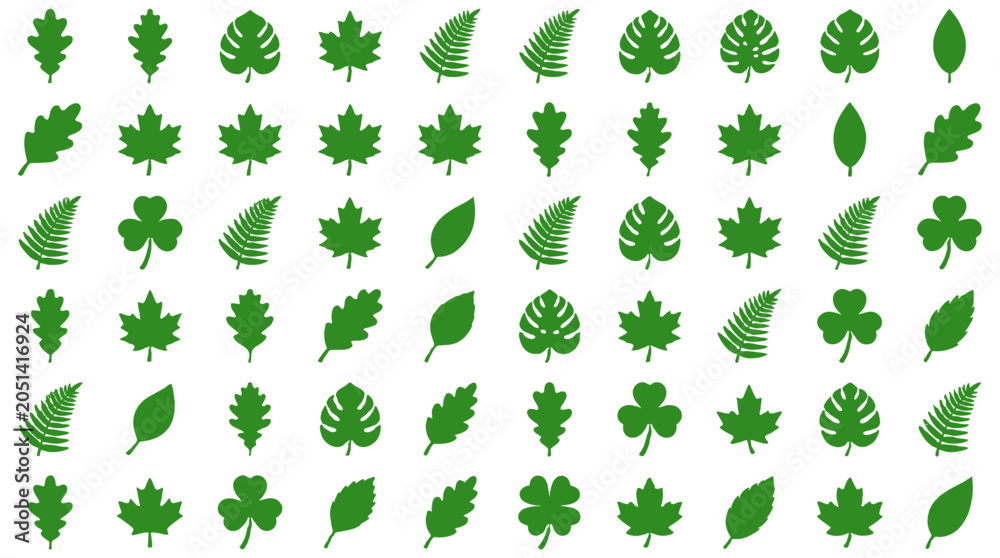 Fototapeta premium Flat green leaf icon collection isolated on white background
