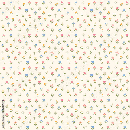 Scandinavian Wildflowers Minimal Seamless Pattern  