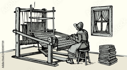 Fotografía Vector drawing. A woman at a loom