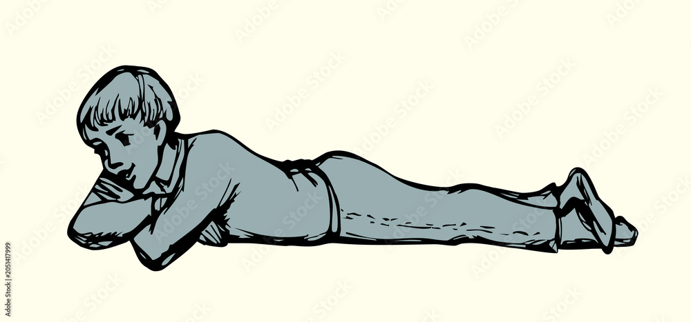 Obraz premium Vector drawing. Boy on the floor