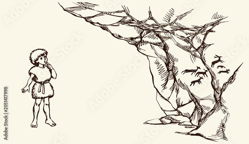 Canvas-taulu Primitive rock painting. Vector drawing