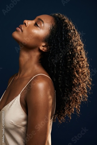 Black Woman Curly Hair Side Profile Portrait Beauty Studio
