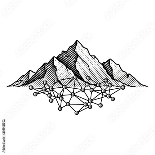 Molecular structure in front mountain range.