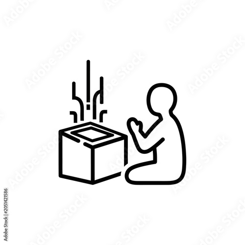 Person Kneeling Next to Box.