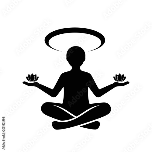 Person meditating in lotus position.